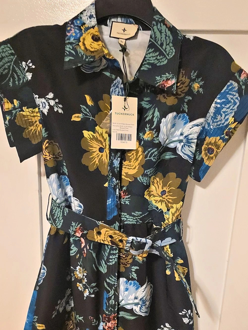 Tuckernuck Floral Shirt Dress in Black & Blue Size XS NWT